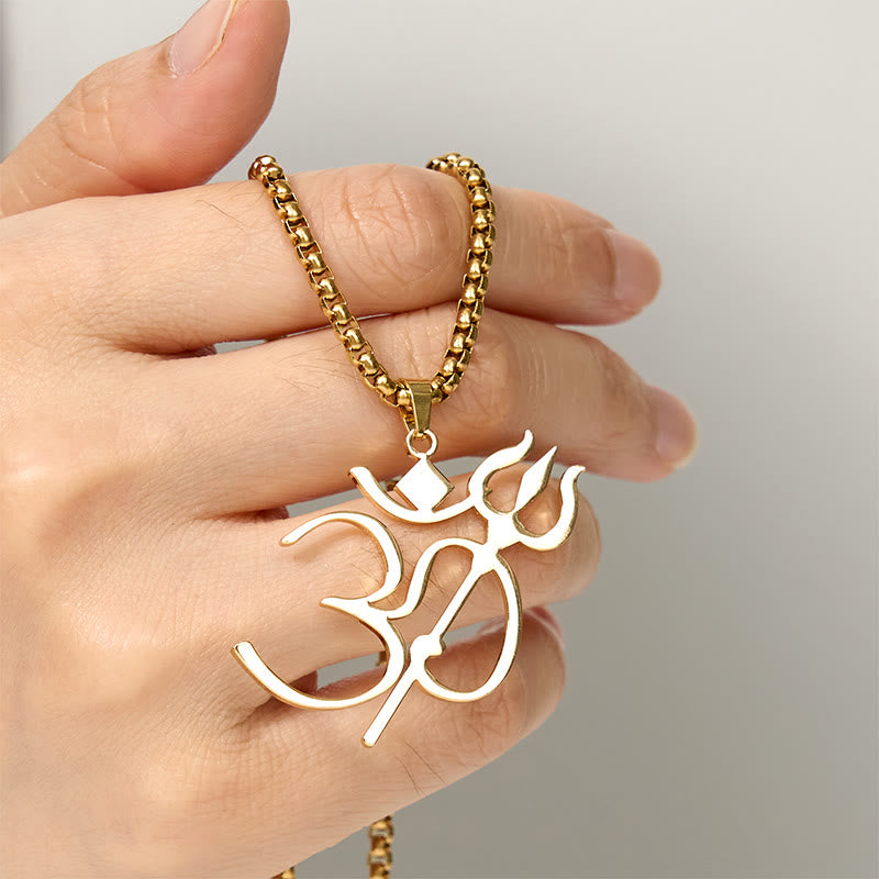 Buddha Stones Trident OM Symbol Stainless Steel Connection Necklace Pendant