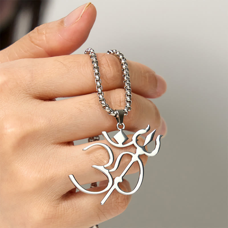 Buddha Stones Trident OM Symbol Stainless Steel Connection Necklace Pendant