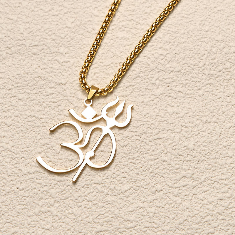 Buddha Stones Trident OM Symbol Stainless Steel Connection Necklace Pendant