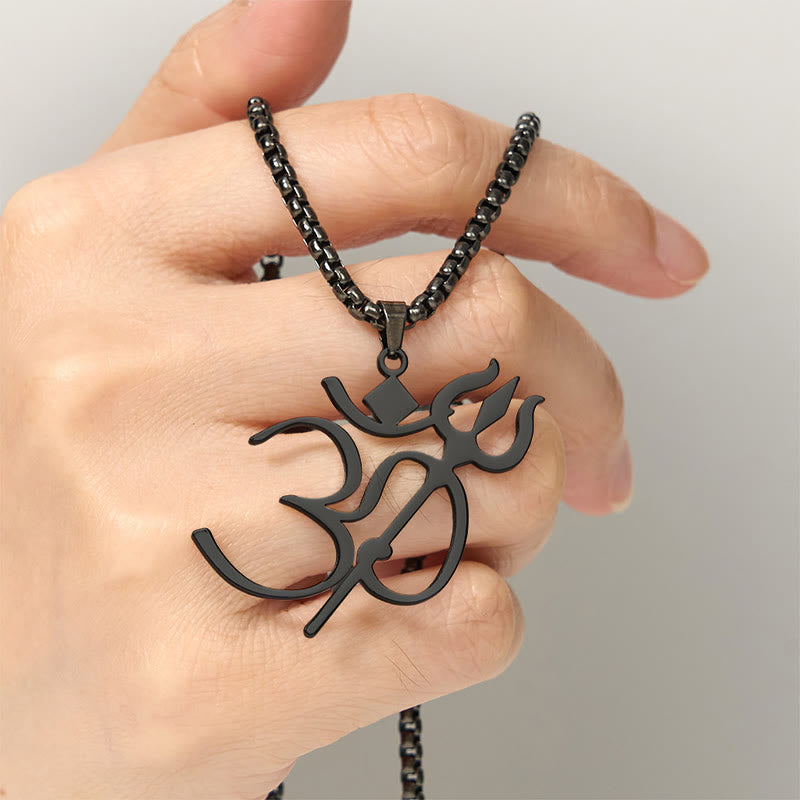 Buddha Stones Trident OM Symbol Stainless Steel Connection Necklace Pendant