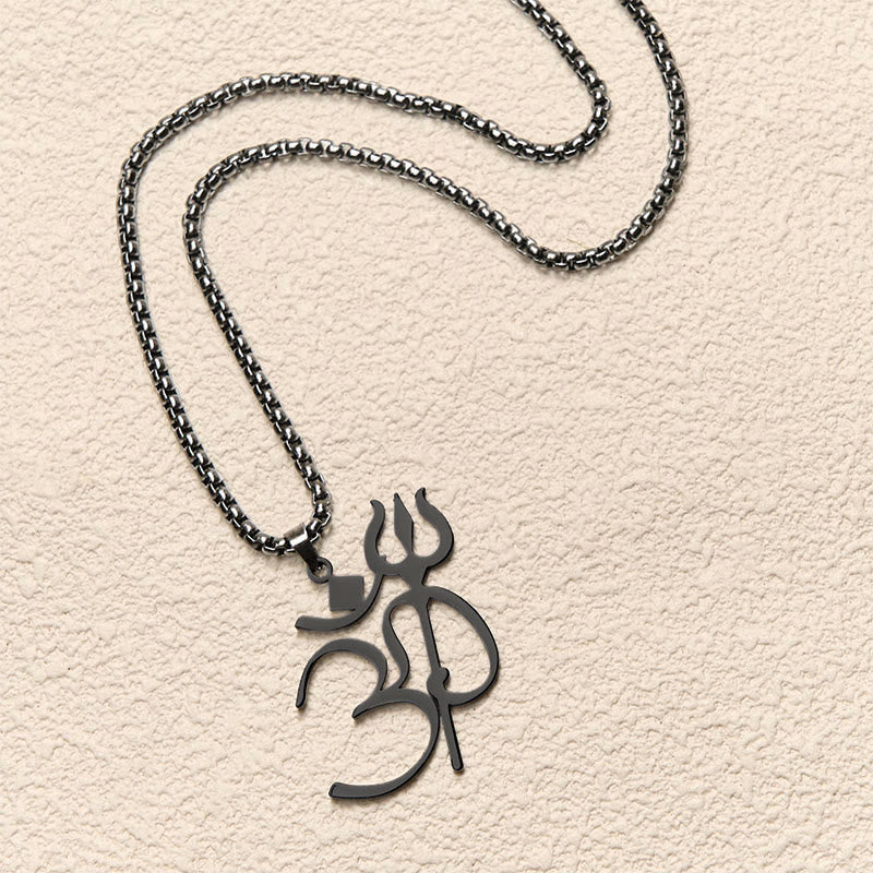 Buddha Stones Trident OM Symbol Stainless Steel Connection Necklace Pendant