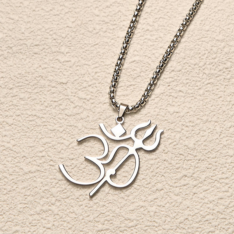 Buddha Stones Trident OM Symbol Stainless Steel Connection Necklace Pendant