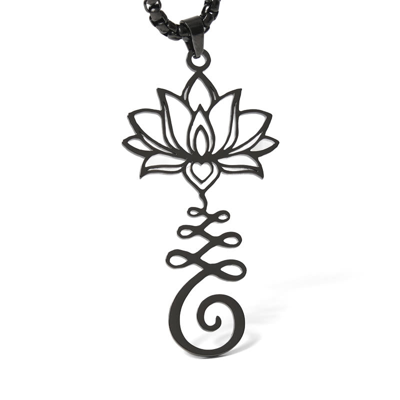 Buddha Stones Chakra Symbol Irregular Design Lotus Stainless Steel Enlightenment Necklace Pendant