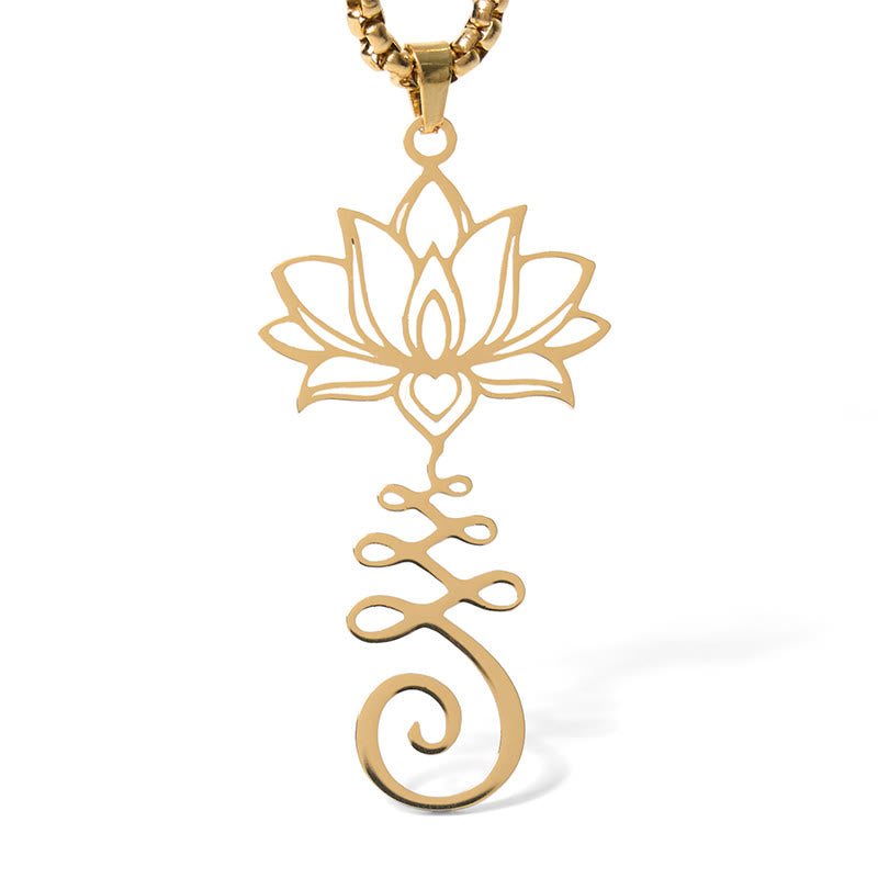 Buddha Stones Chakra Symbol Irregular Design Lotus Stainless Steel Enlightenment Necklace Pendant