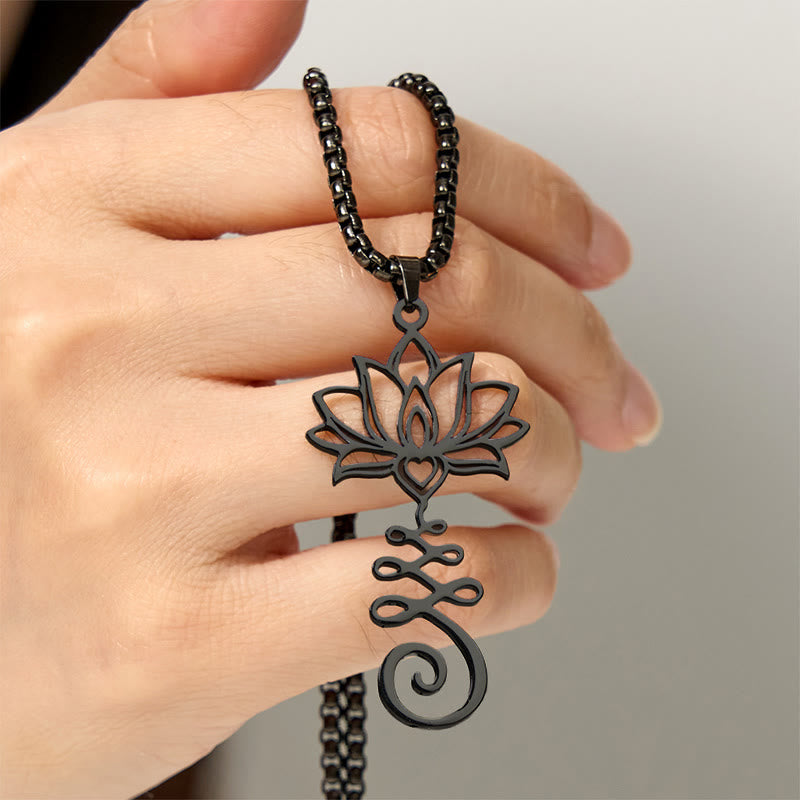 Buddha Stones Chakra Symbol Irregular Design Lotus Stainless Steel Enlightenment Necklace Pendant