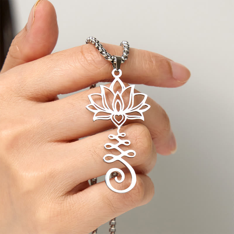 Buddha Stones Chakra Symbol Irregular Design Lotus Stainless Steel Enlightenment Necklace Pendant
