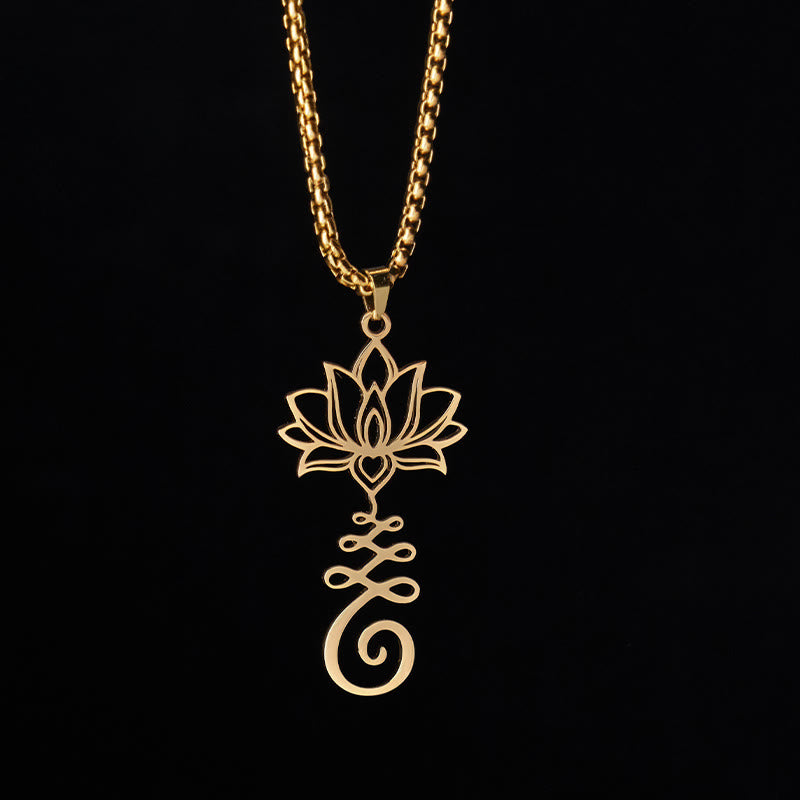 Buddha Stones Chakra Symbol Irregular Design Lotus Stainless Steel Enlightenment Necklace Pendant