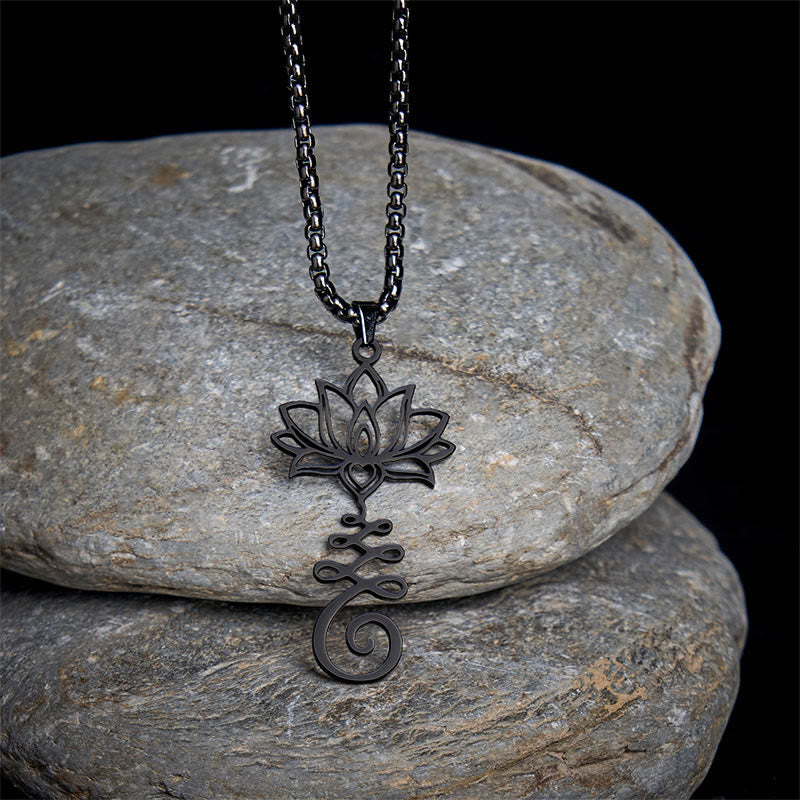 Buddha Stones Chakra Symbol Irregular Design Lotus Stainless Steel Enlightenment Necklace Pendant