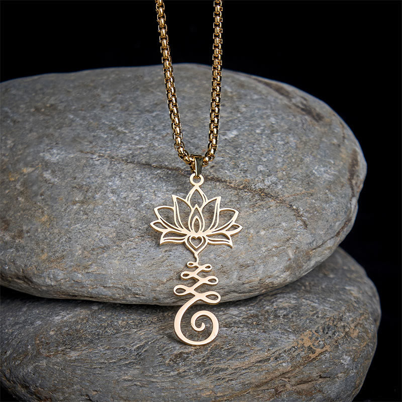 Buddha Stones Chakra Symbol Irregular Design Lotus Stainless Steel Enlightenment Necklace Pendant