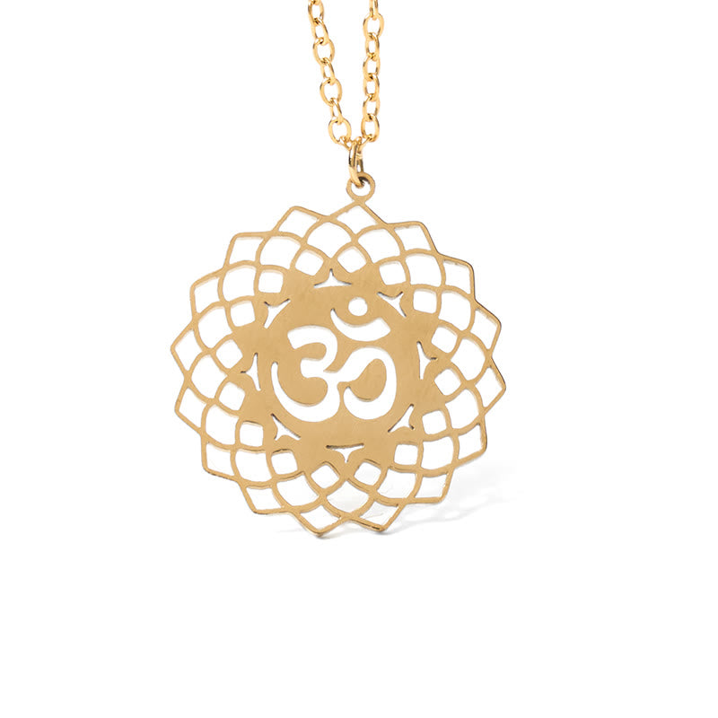 Buddha Stones Hollow Lotus Design Om Symbol Stainless Steel Connection Necklace Pendant