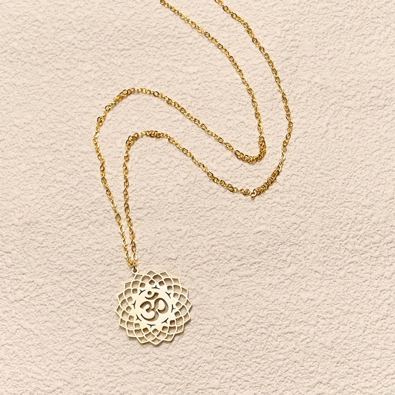 Buddha Stones Hollow Lotus Design Om Symbol Stainless Steel Connection Necklace Pendant