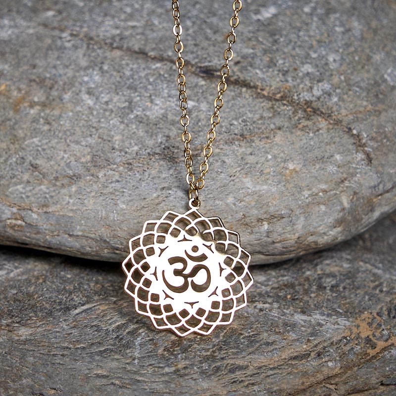 Buddha Stones Hollow Lotus Design Om Symbol Stainless Steel Connection Necklace Pendant