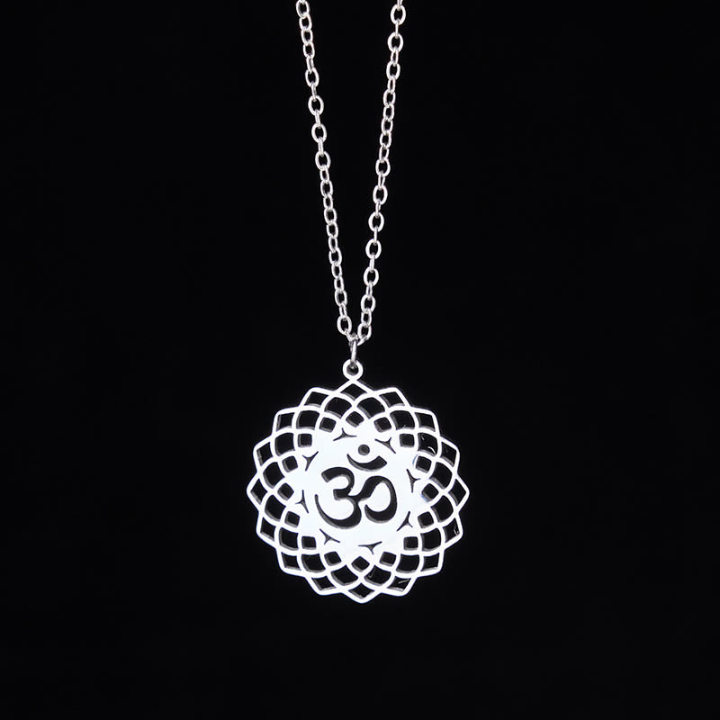 Buddha Stones Hollow Lotus Design Om Symbol Stainless Steel Connection Necklace Pendant
