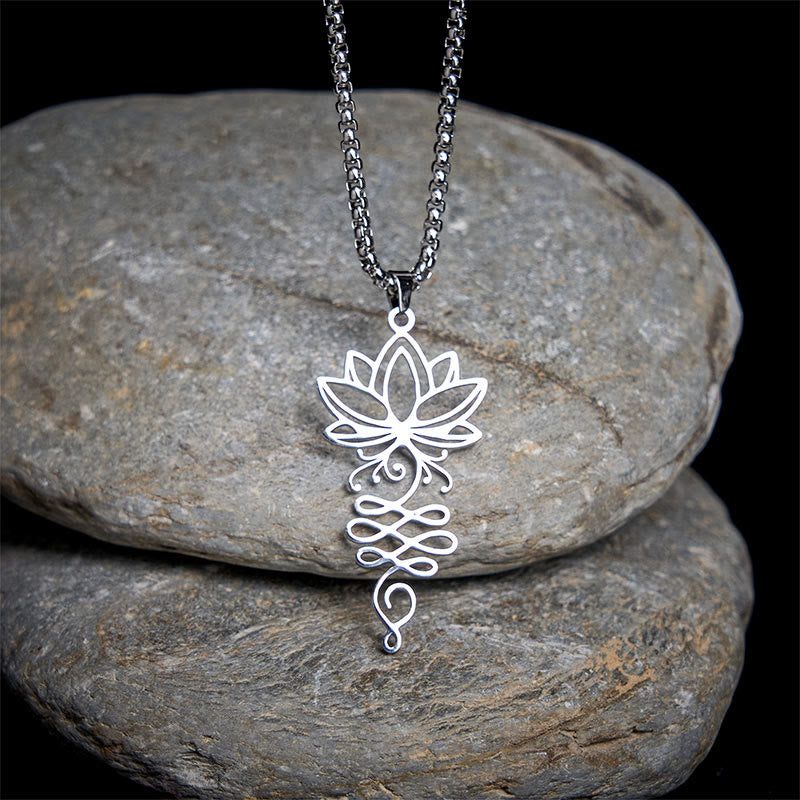 Buddha Stones Lotus Vines Design Chakra Symbol Stainless Steel Enlightenment Necklace Pendant