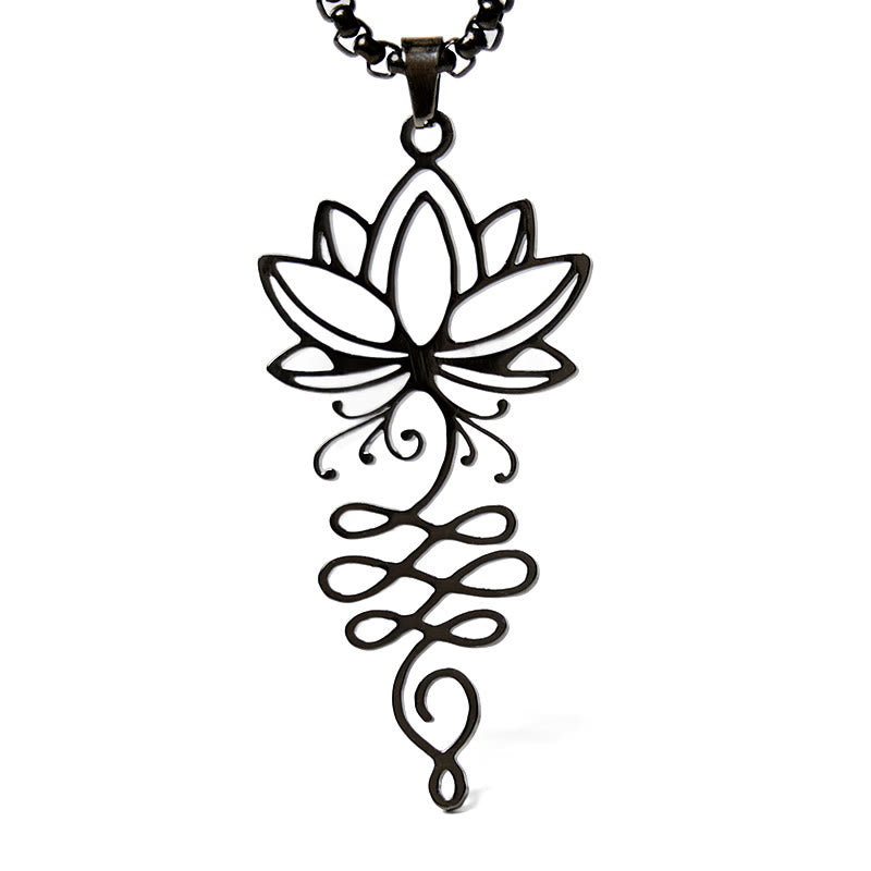 Buddha Stones Lotus Vines Design Chakra Symbol Stainless Steel Enlightenment Necklace Pendant