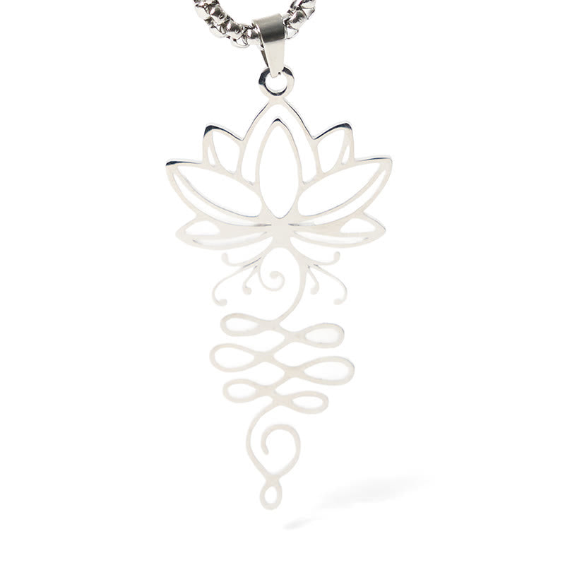 Buddha Stones Lotus Vines Design Chakra Symbol Stainless Steel Enlightenment Necklace Pendant