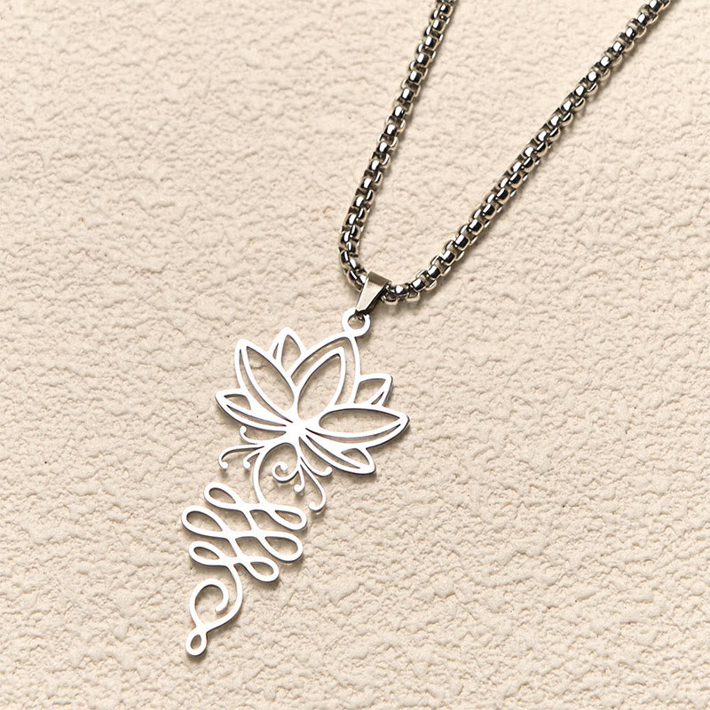 Buddha Stones Lotus Vines Design Chakra Symbol Stainless Steel Enlightenment Necklace Pendant