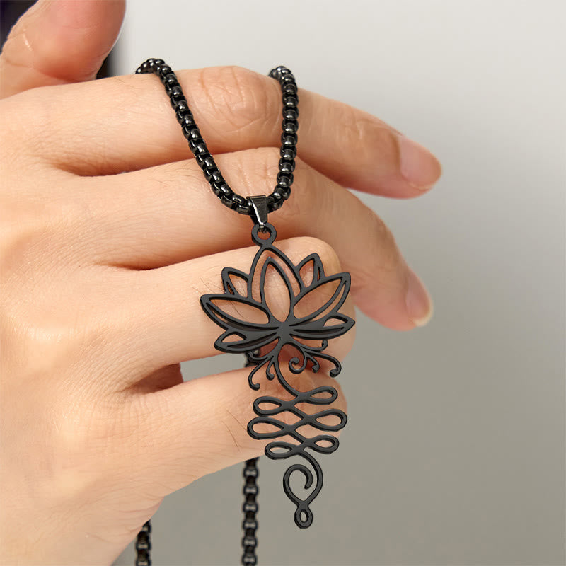 Buddha Stones Lotus Vines Design Chakra Symbol Stainless Steel Enlightenment Necklace Pendant