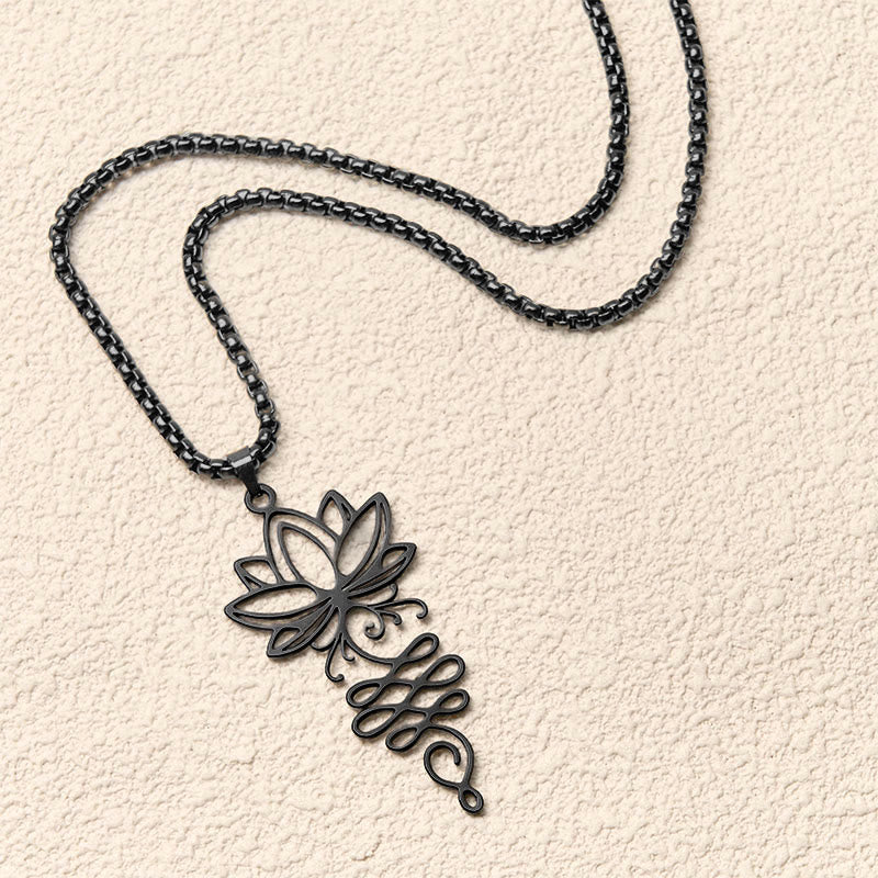 Buddha Stones Lotus Vines Design Chakra Symbol Stainless Steel Enlightenment Necklace Pendant