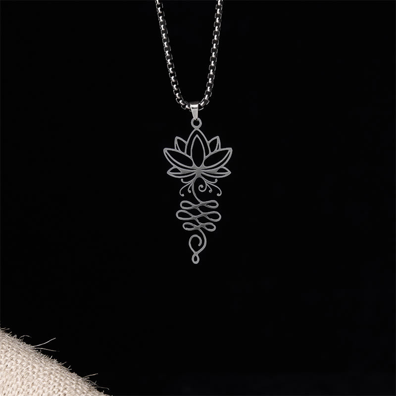 Buddha Stones Lotus Vines Design Chakra Symbol Stainless Steel Enlightenment Necklace Pendant