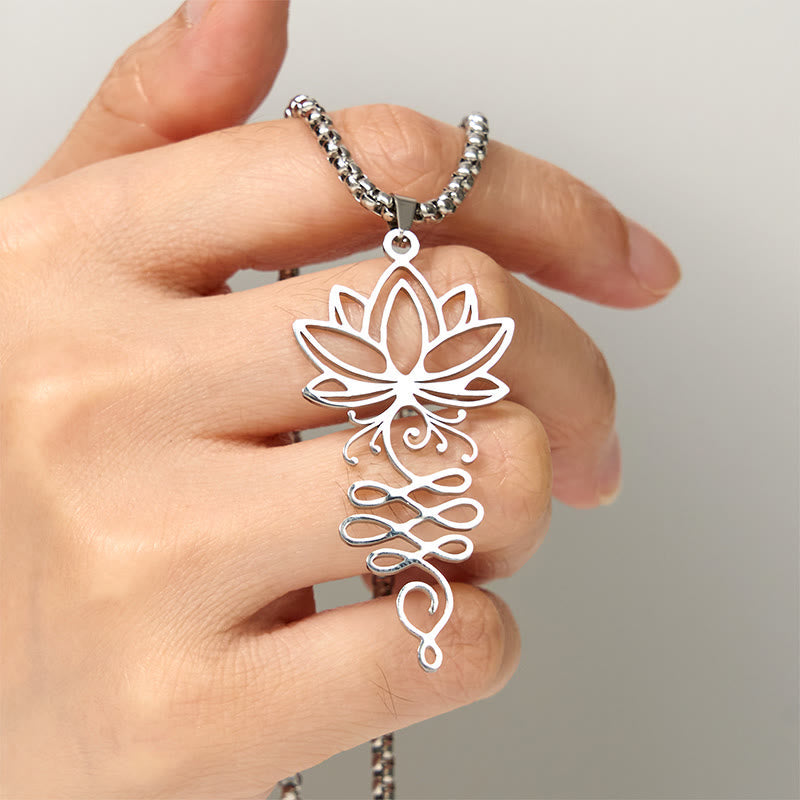 Buddha Stones Lotus Vines Design Chakra Symbol Stainless Steel Enlightenment Necklace Pendant