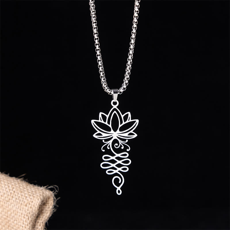 Buddha Stones Lotus Vines Design Chakra Symbol Stainless Steel Enlightenment Necklace Pendant