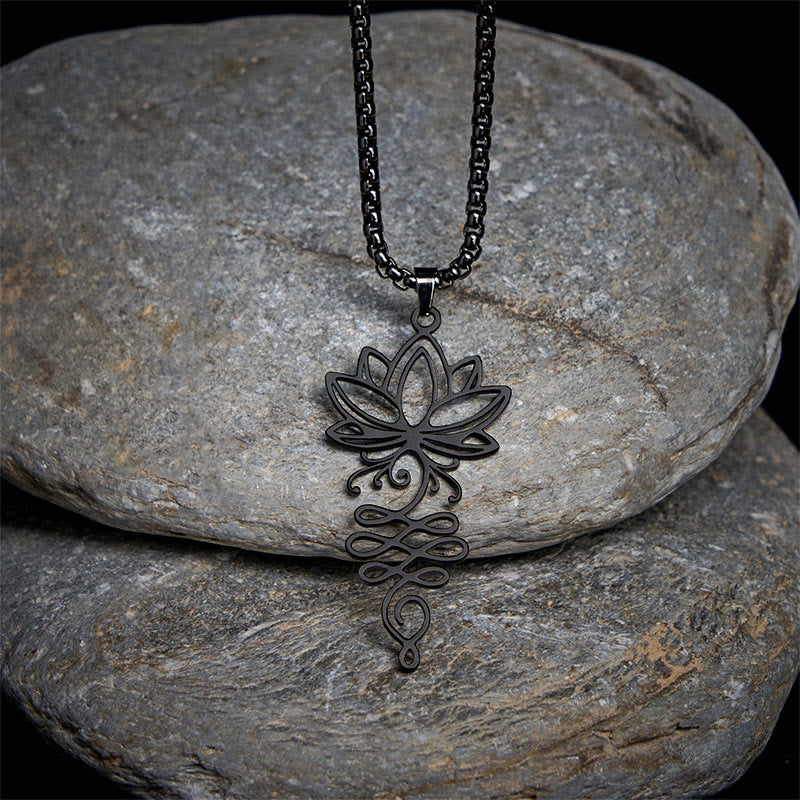 Buddha Stones Lotus Vines Design Chakra Symbol Stainless Steel Enlightenment Necklace Pendant