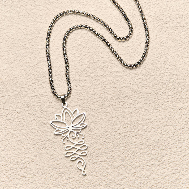 Buddha Stones Lotus Vines Design Chakra Symbol Stainless Steel Enlightenment Necklace Pendant