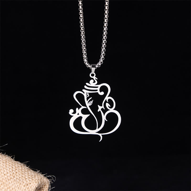 Buddha Stones Ganesh Elephant Stainless Steel Protection Necklace Pendant
