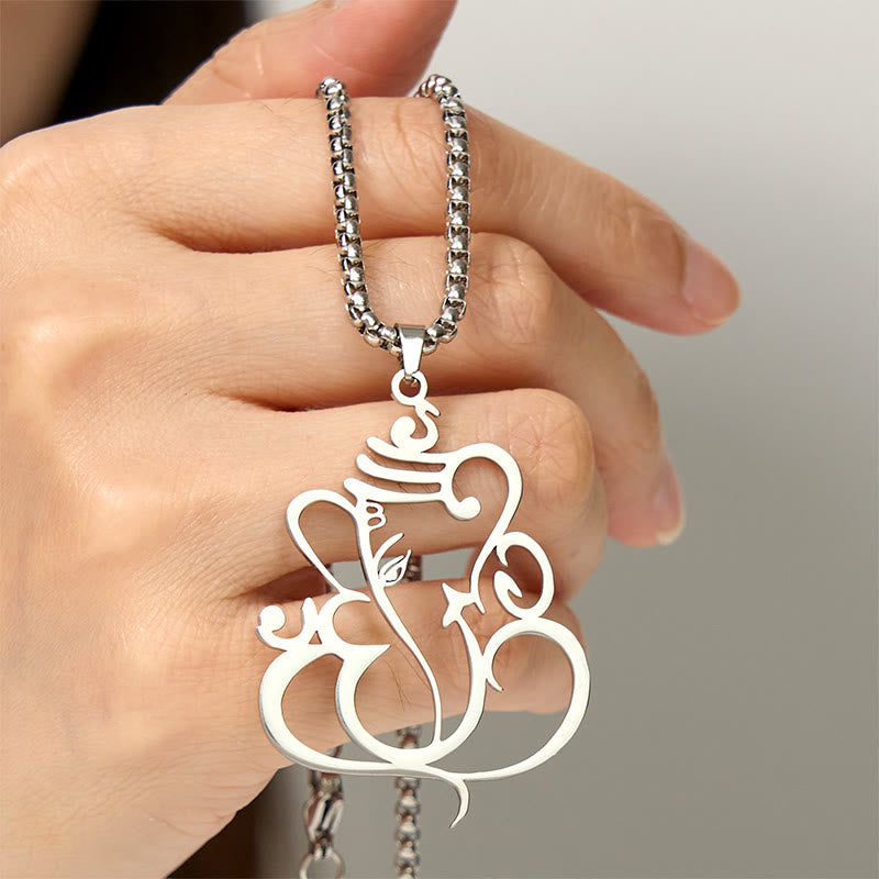 Buddha Stones Ganesh Elephant Stainless Steel Protection Necklace Pendant