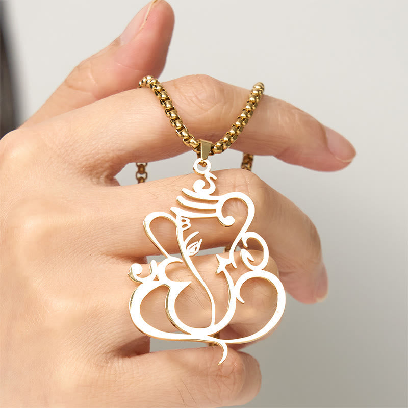 Buddha Stones Ganesh Elephant Stainless Steel Protection Necklace Pendant
