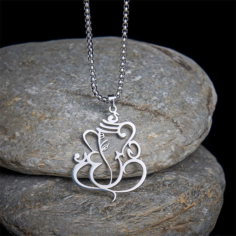 Buddha Stones Ganesh Elephant Stainless Steel Protection Necklace Pendant