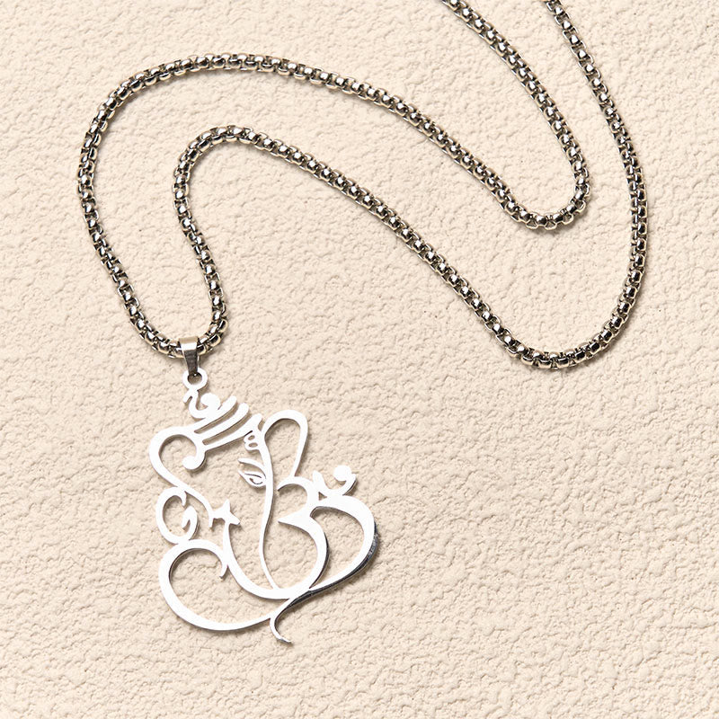 Buddha Stones Ganesh Elephant Stainless Steel Protection Necklace Pendant