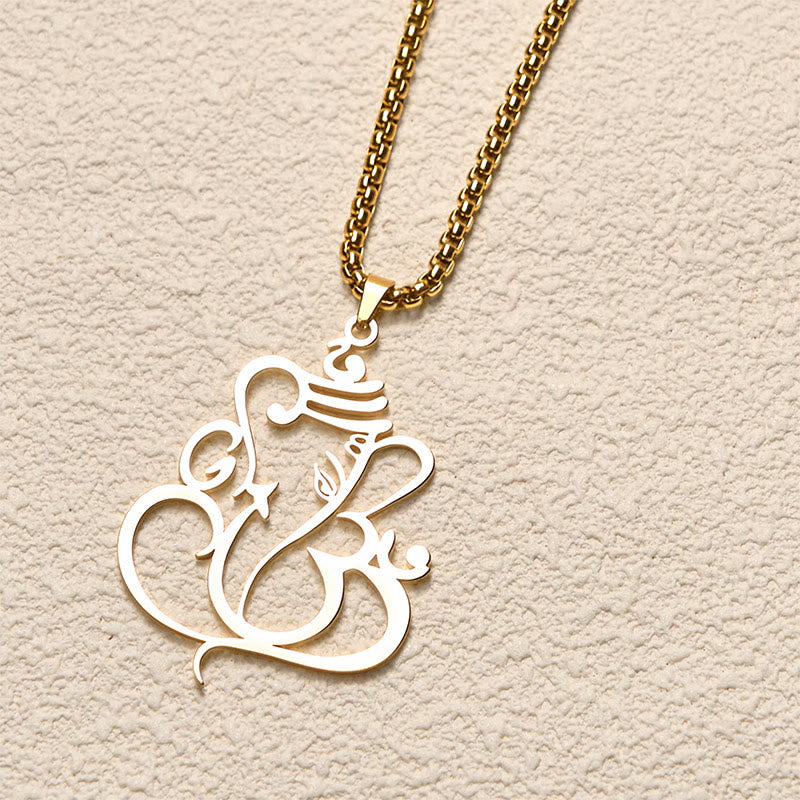 Buddha Stones Ganesh Elephant Stainless Steel Protection Necklace Pendant