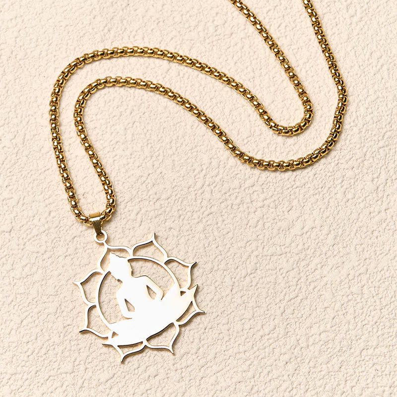Buddha Stones Vintage Lotus Sitting Buddha Design Stainless Steel Enlightenment Necklace Pendant