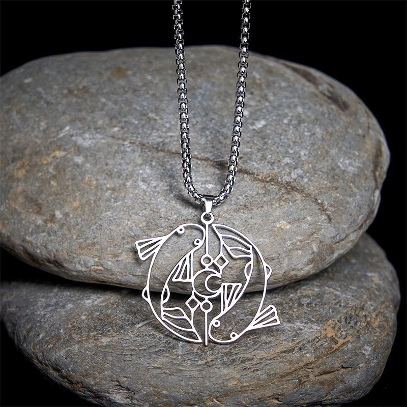 Buddha Stones Vintage Koi Fish Hollow Design Stainless Steel Luck Necklace Pendant
