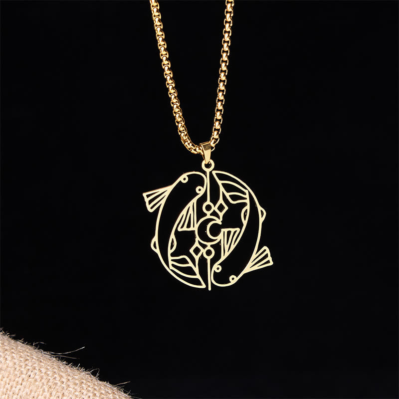 Buddha Stones Vintage Koi Fish Hollow Design Stainless Steel Luck Necklace Pendant