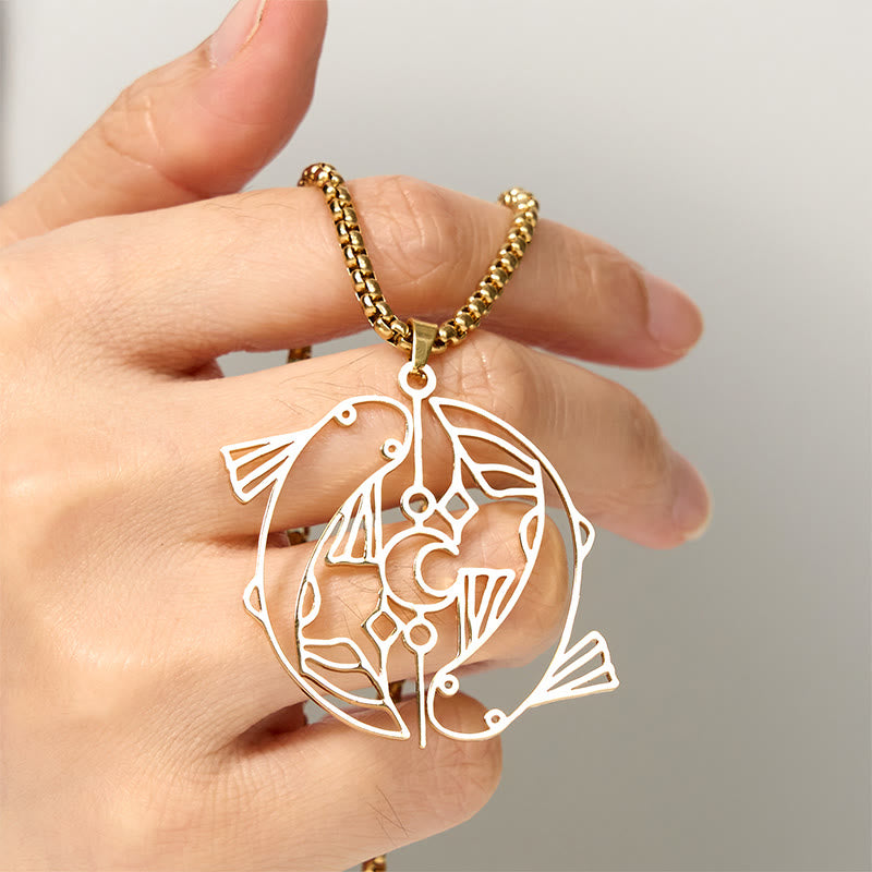Buddha Stones Vintage Koi Fish Hollow Design Stainless Steel Luck Necklace Pendant