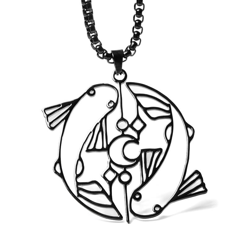 Buddha Stones Vintage Koi Fish Hollow Design Stainless Steel Luck Necklace Pendant