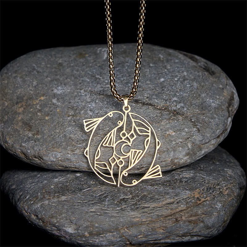 Buddha Stones Vintage Koi Fish Hollow Design Stainless Steel Luck Necklace Pendant