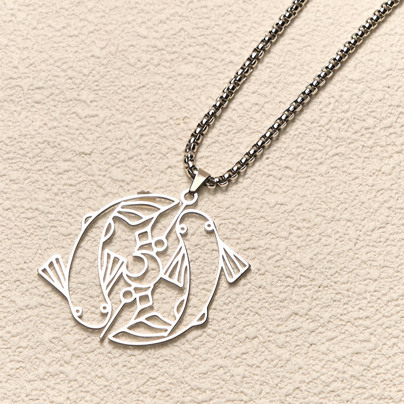 Buddha Stones Vintage Koi Fish Hollow Design Stainless Steel Luck Necklace Pendant