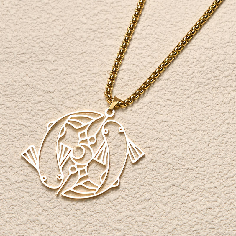 Buddha Stones Vintage Koi Fish Hollow Design Stainless Steel Luck Necklace Pendant