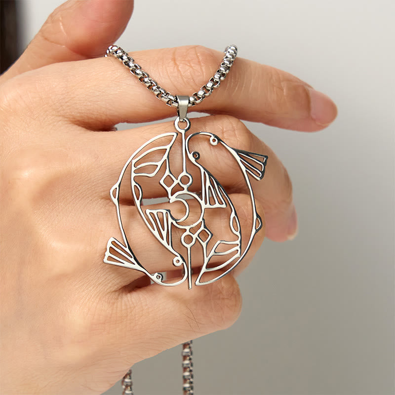 Buddha Stones Vintage Koi Fish Hollow Design Stainless Steel Luck Necklace Pendant