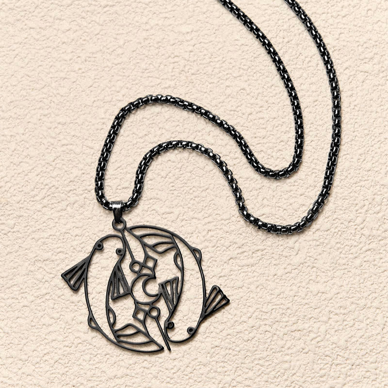 Buddha Stones Vintage Koi Fish Hollow Design Stainless Steel Luck Necklace Pendant