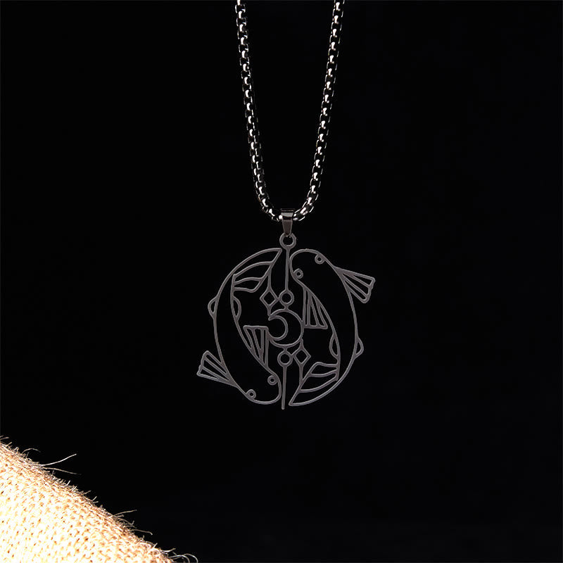 Buddha Stones Vintage Koi Fish Hollow Design Stainless Steel Luck Necklace Pendant