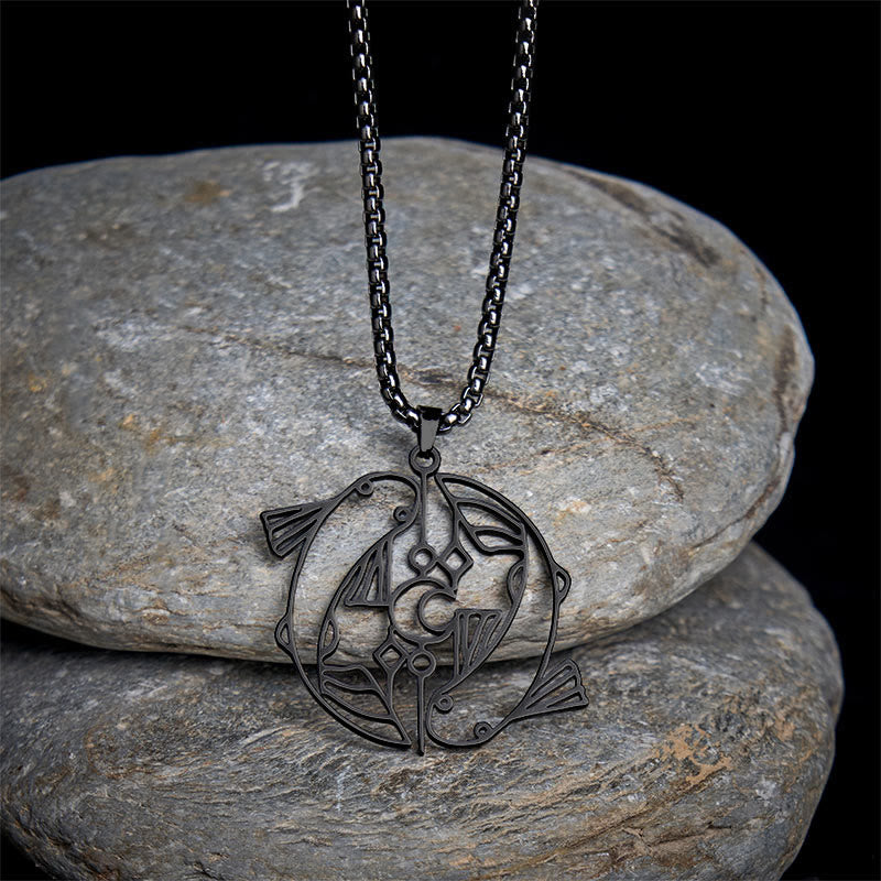 Buddha Stones Vintage Koi Fish Hollow Design Stainless Steel Luck Necklace Pendant