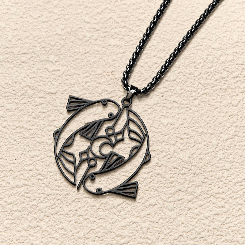 Buddha Stones Vintage Koi Fish Hollow Design Stainless Steel Luck Necklace Pendant