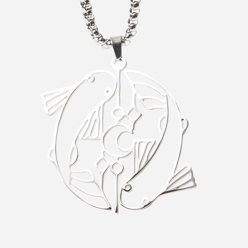 Buddha Stones Vintage Koi Fish Hollow Design Stainless Steel Luck Necklace Pendant