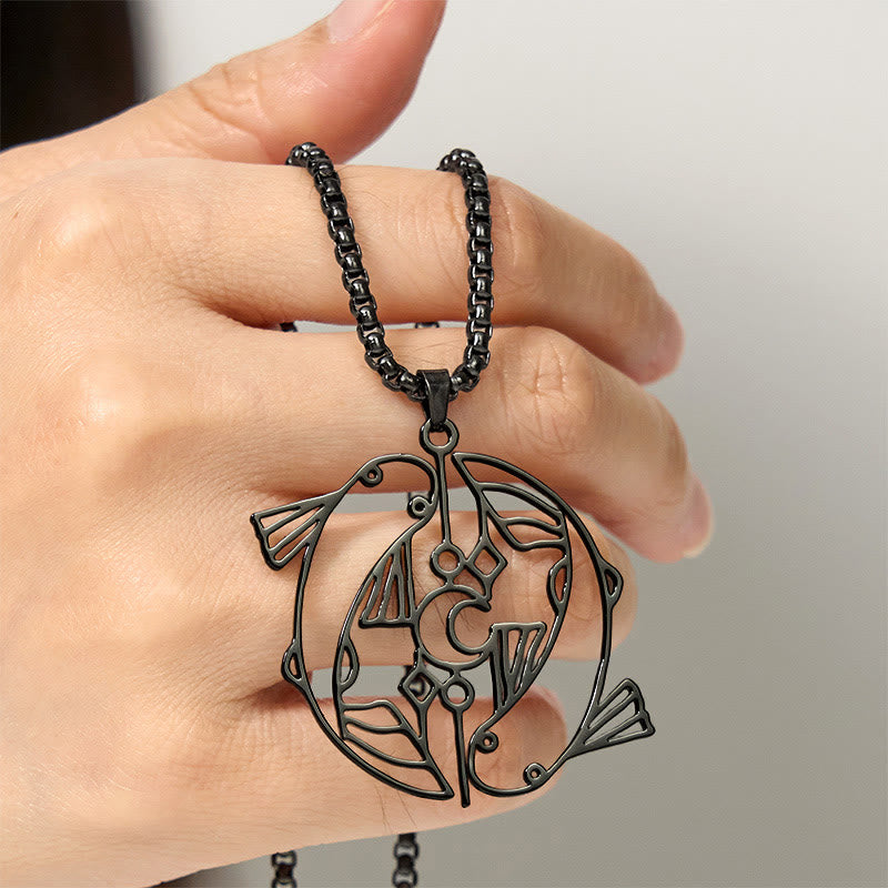 Buddha Stones Vintage Koi Fish Hollow Design Stainless Steel Luck Necklace Pendant
