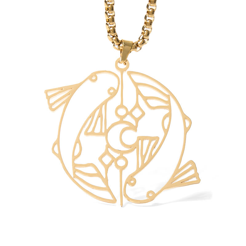 Buddha Stones Vintage Koi Fish Hollow Design Stainless Steel Luck Necklace Pendant